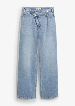 Wide-Leg-Jeans Mid Waist, Low Stretch