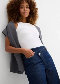 Wide-Leg-Jeans Mid Waist, Low Stretch