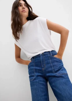 Wide-Leg-Jeans Mid Waist mit aufgesetzten Taschen