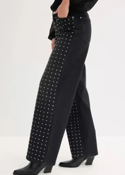 Wide-Leg-Jeans Mid Waist mit Strassapplikation