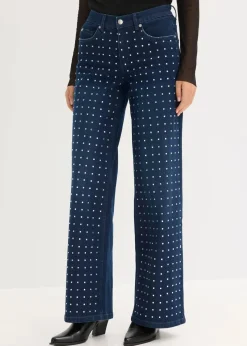 Wide-Leg-Jeans Mid Waist mit Strassapplikation