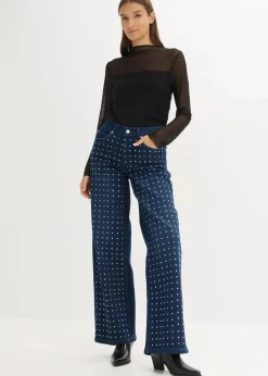 Wide-Leg-Jeans Mid Waist mit Strassapplikation