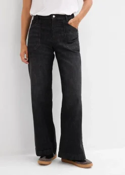 Wide-Leg-Jeans Mid Waist mit aufgesetzten Taschen