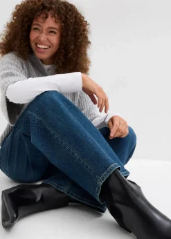 Wide-Leg-Jeans Mid Waist mit Glitzersteinen