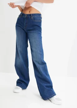 Wide-Leg-Jeans, Mid Waist, Stretch