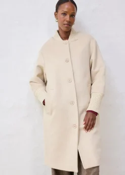 Wollmantel mit Strickbesatz